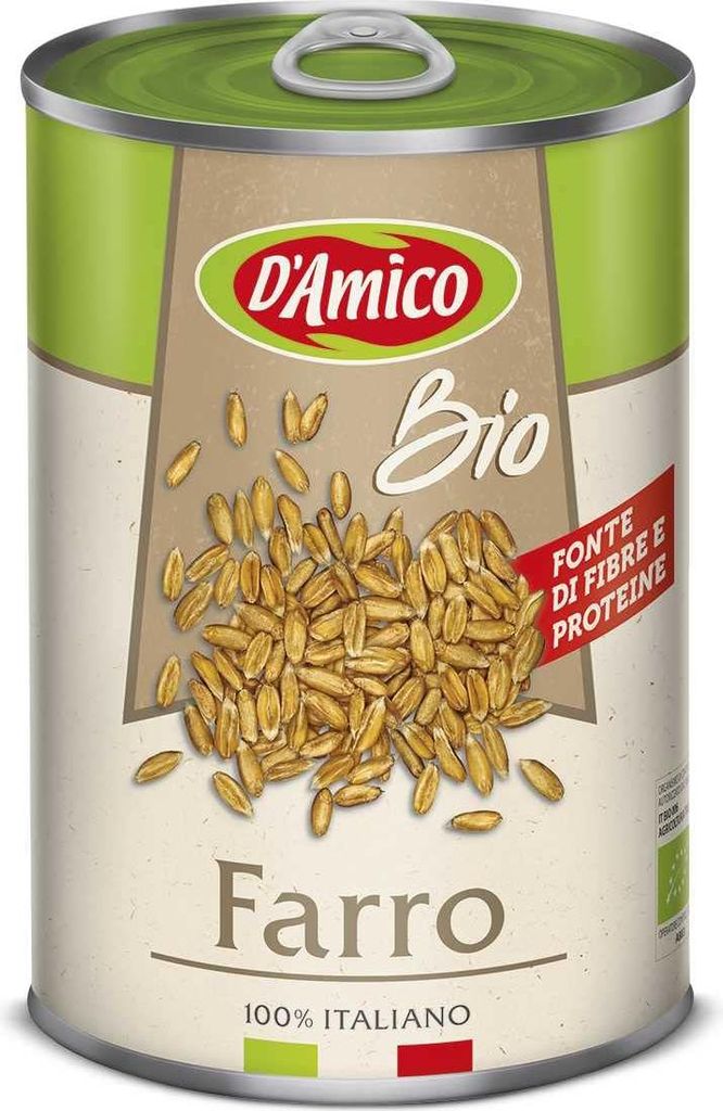 12x D'Amico Farro -Dinkel Natürlich Gekocht Italienischer Herkunft nur 3 Zutaten Wasser, Dinkel und Salz Ballaststoff- und Proteinquelle 400g Dose
