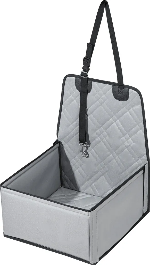 SucceBuy seggiolino auto per cani, booster stabile per cani per l'auto, con struttura di supporto, guinzaglio di sicurezza collegabile, imbottitura in cotone, adatto per cani di piccola taglia sotto i 26 chili, grigio