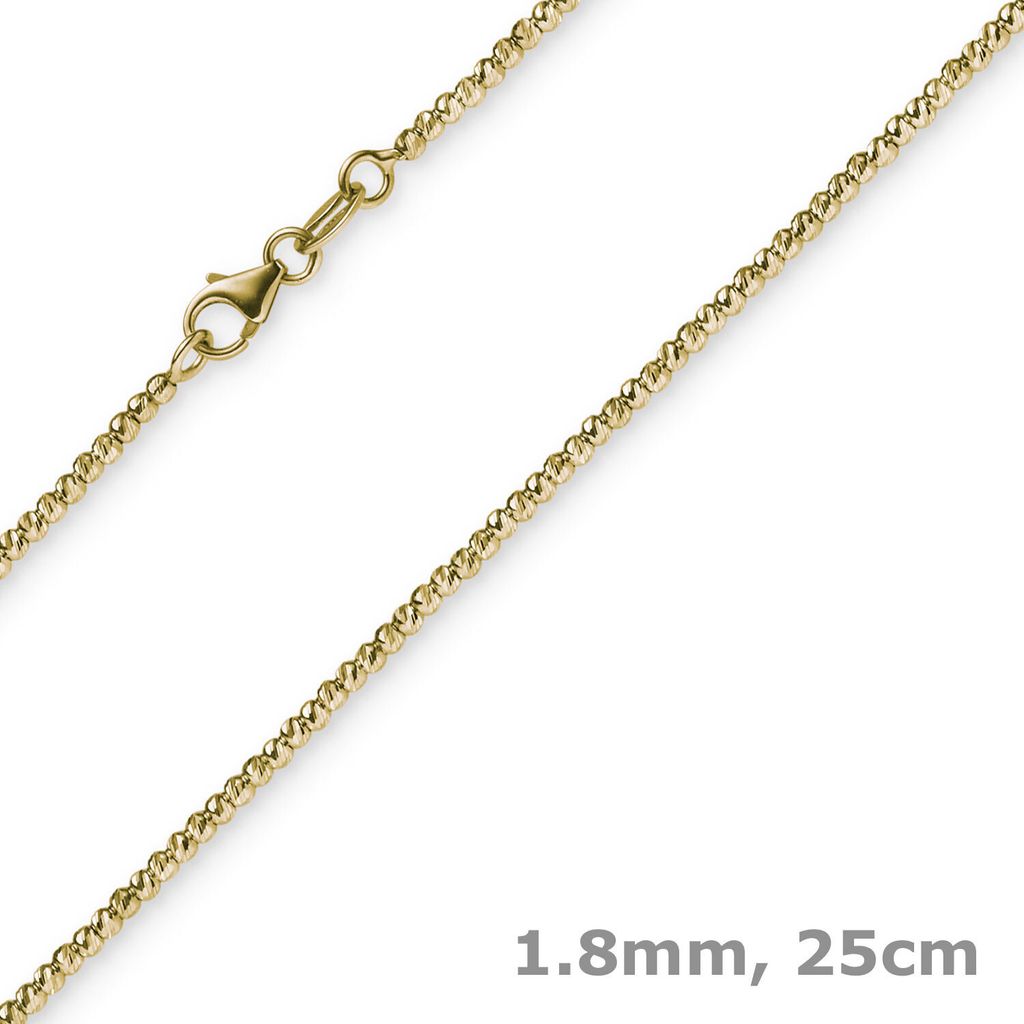1,8mm Fußkettchen Fußschmuck Kugelkette diamantiert aus 585 Gold Gelbgold 25cm