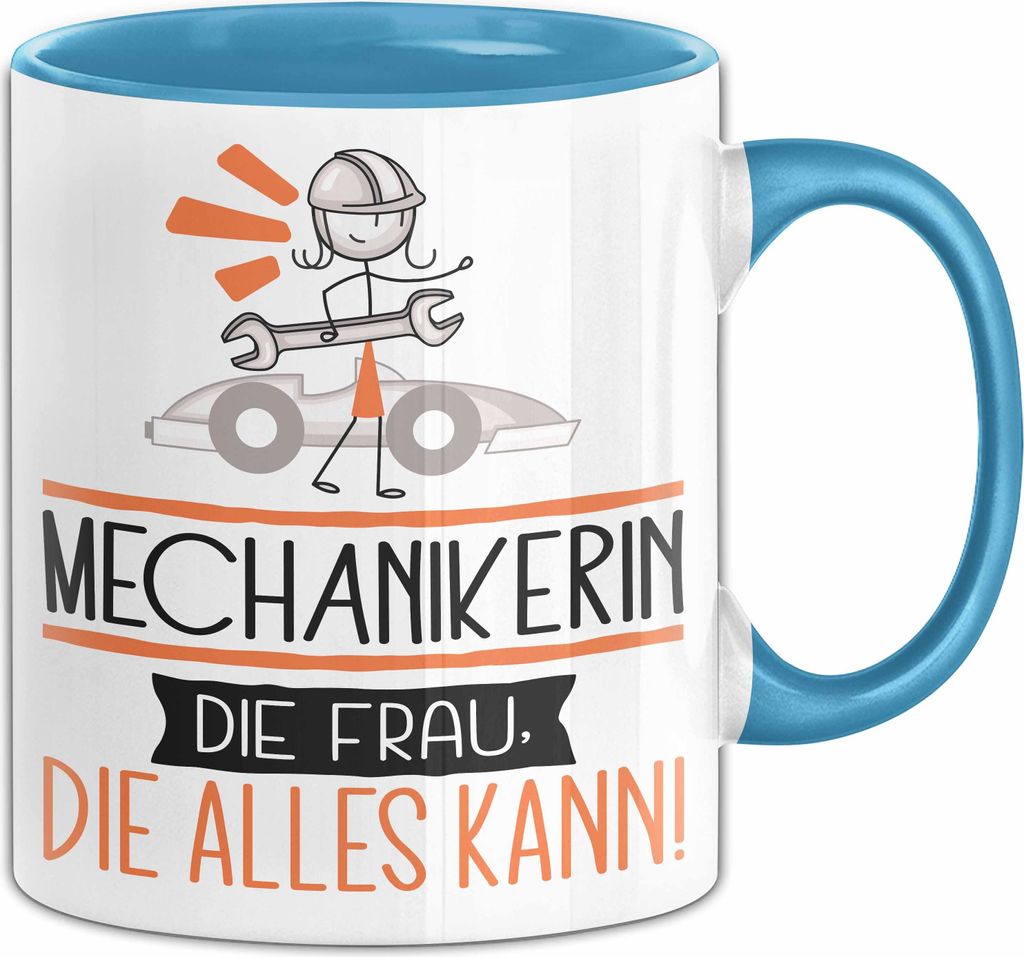 Mechanikerin Geschenk Tasse Becher Die Frau Die Allen Kann Geschenkidee für eine Mechanikerin Lustig (Blau)