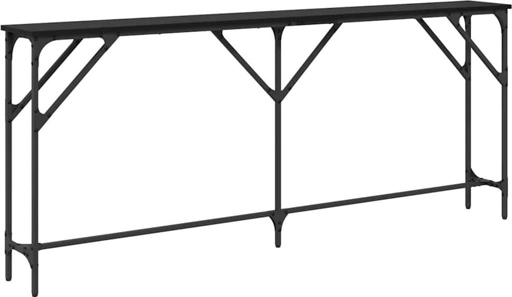 A black console table against a white background.