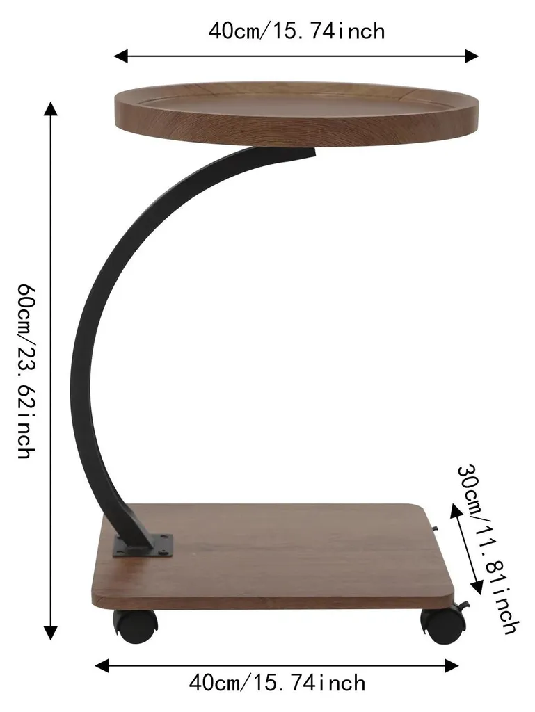 Table d'appoint canapé en C marron chocolat à 2 niveaux structure métal