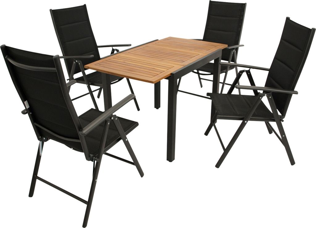 DEGAMO Gartengarnitur Gartenset Sitzgruppe VICENZA 5-teilig, Alu + Akazie