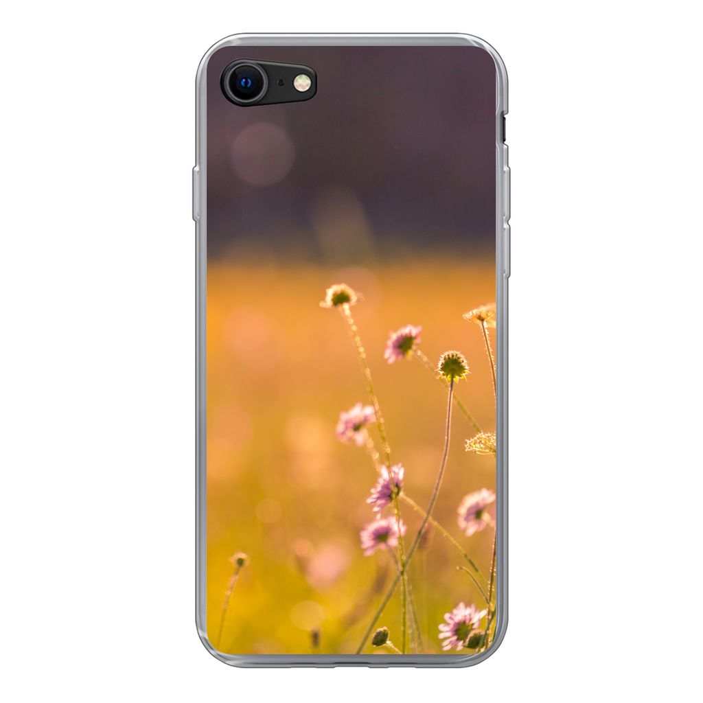MuchoWow Handyhülle Schutzhülle Hülle für iPhone SE 2022 Blumen - Hell - Rosa Silikon Softcase Handy Hülle - Schutzhülle