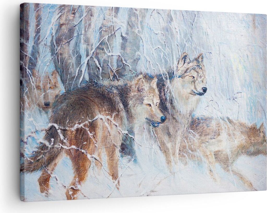 Bild auf Leinwand - Leinwandbild - Wolf Tier Wald - 70x50cm - Wand Bild - Wanddeko - Wandbilder - Leinwanddruck - Bilder - Kunstdruck - Wanddekorat...