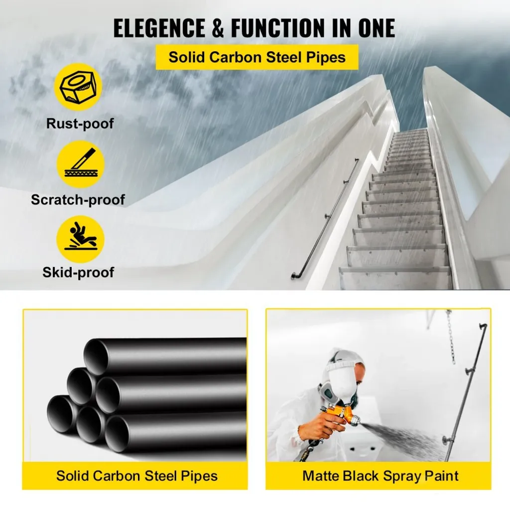 Rampe d'escalier robuste 240cm acier noir rustique supportant 200kg