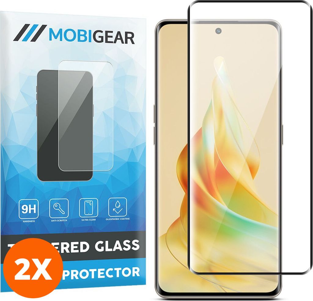 Mobigear Premium 4.99 OPPO Reno 8T 5G Panzerglas Gehärtetes Glas Displayschutz - Hüllenfreundlich - Schwarz (2er Pack)