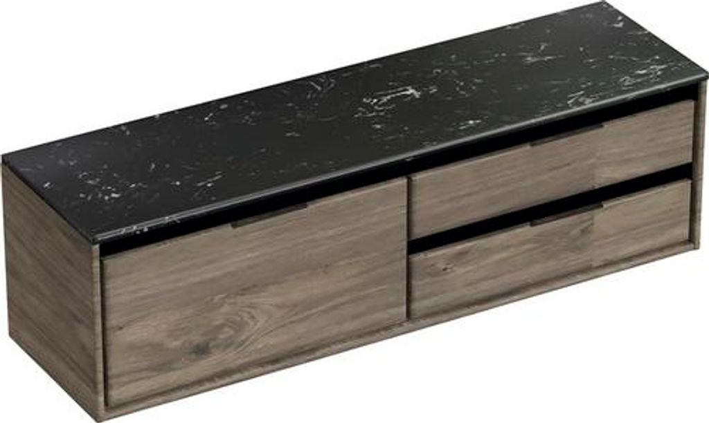 Waschtischunterschrank Sanox Loft BxHxT 161 x 47 cm x 46 cm Frontfarbe espresso mit Waschtischplatte Kunststein schwarz