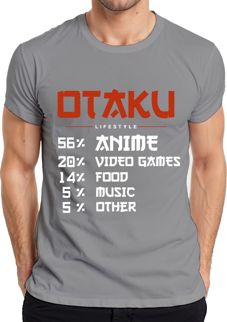 OTAKU LIFESTYLE 56% ANIME 20% VIDEO GAMES Manga Videospiele Japan Herren T-Shirt, Grau, XL