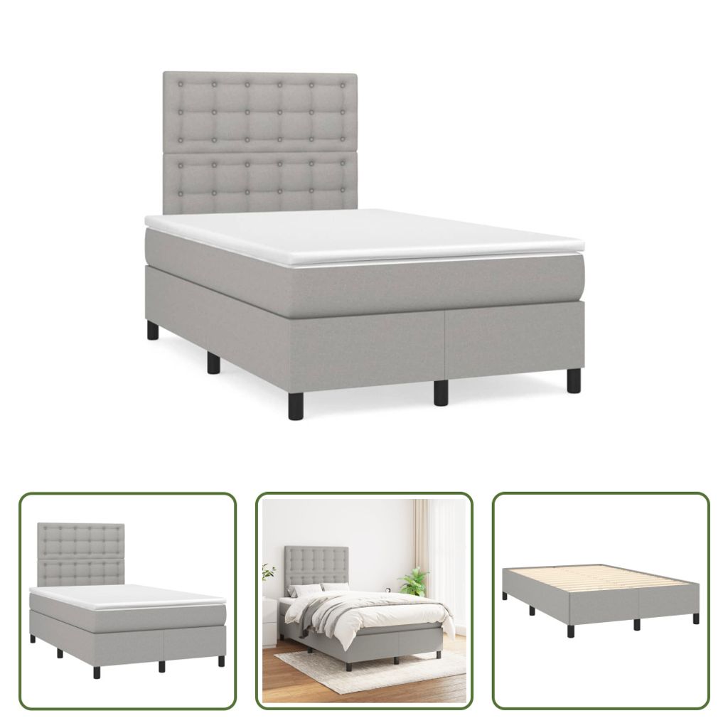 The Living Store Boxspringbett mit Matratze Hellgrau 120x190 cm Stoff