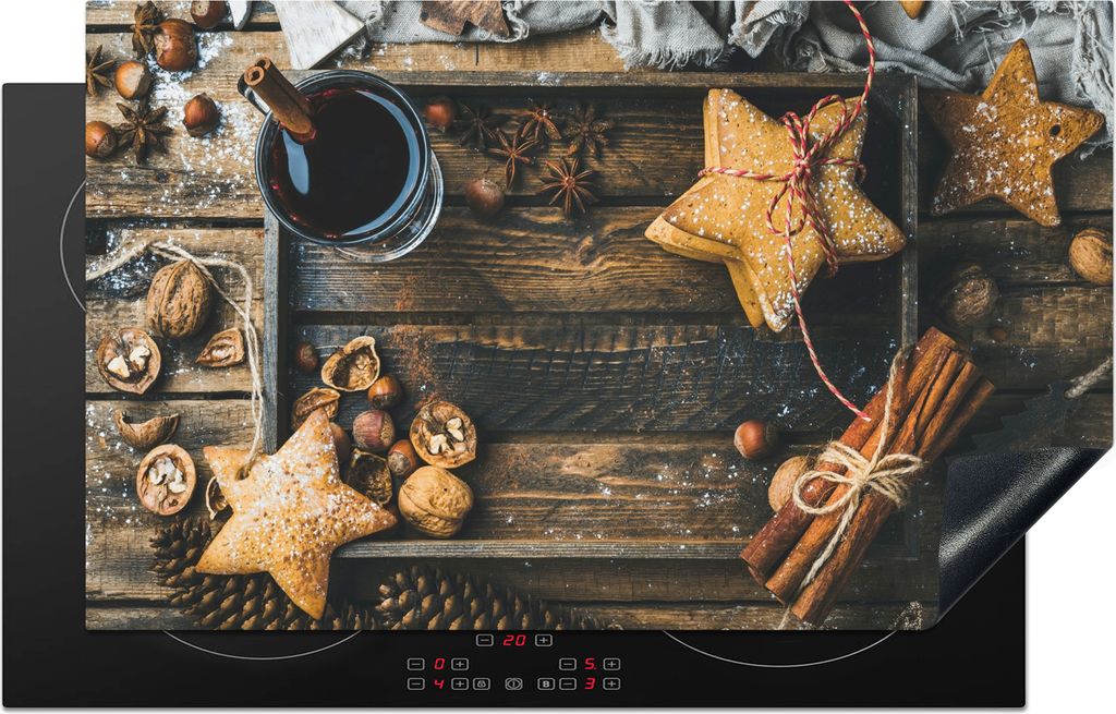 KitchenYeah Herdabdeckplatte Alkohol - Wein - Tablett - Sterne - Zimt , 85x52cm, Küche Deko, Glaskeramikfeld Herdabdeckung, Abdeckplatte fùr Ko...