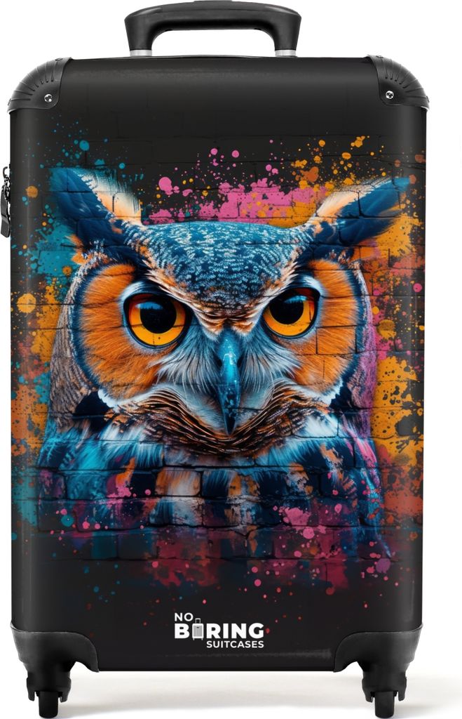 NoBoringSuitcases.com Koffer Handgepäck Trolley Rollkoffer Kleine Reisekoffer mit 4 Rollen - Eule im bunten Graffiti-Stil - Cabin Size < 55x40x2...