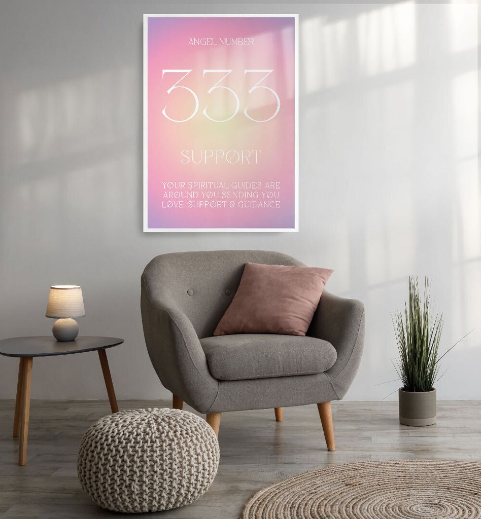 Poster Aura Engelszahlen 333 Unterstützung, groesse_poster:50x70 cm, groesse_rahmen:schwarz 50x70 cm