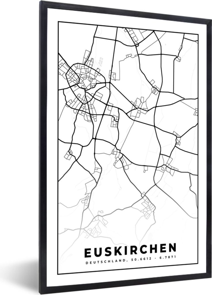 MuchoWow Gerahmtes Poster Karte - Stadtplan - Euskirchen - Karte 20x30 cm - Poster mit Schwarzem Bilderrahmen Wandposter Rahmen Foto Bilder - Dru...