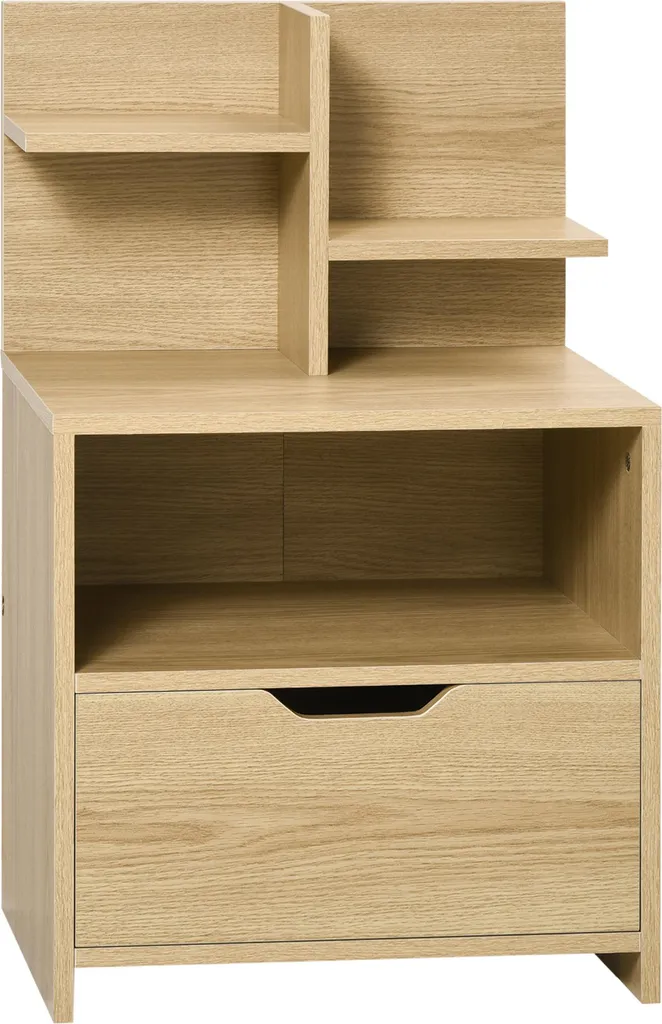 Table de Nuit Haute avec Rangements et Tiroir Style Naturel 73 cm