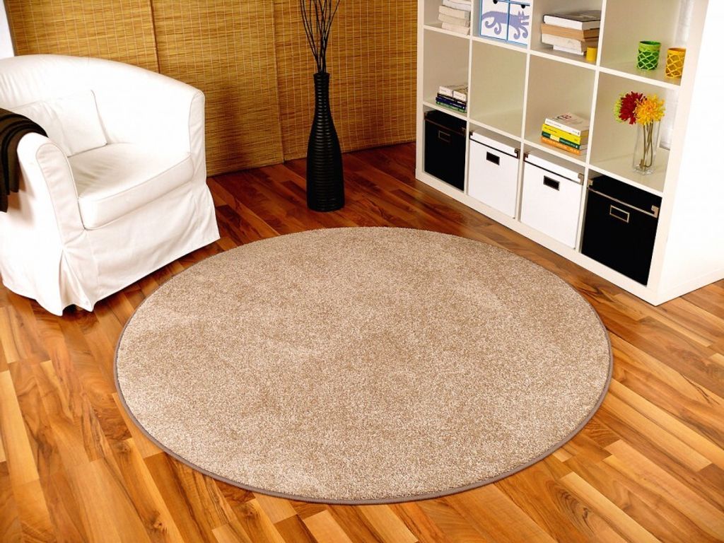 Hochflor Velours Teppich Triumph Beige Rund in 7 Größen, Größe:133 cm Rund