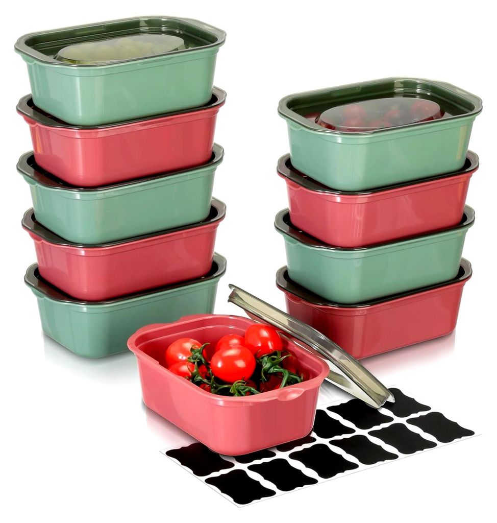 Frischhaltedosen mit Deckel, 10er Set 500ml Aufbewahrungsboxen luftdicht für Meal Prep, Vorratsdosen und Gefrierdosen (Grün Rot)
