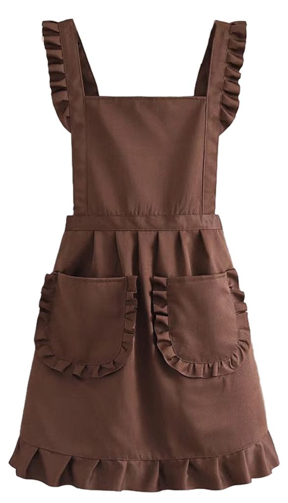 Niedliche Damenschürze mit Rüschenrand und Taschen, ärmellos, ideal zum Kochen, für Küchenmädchen-Kostüme, Halloween-Cosplay oder als Geschenk.