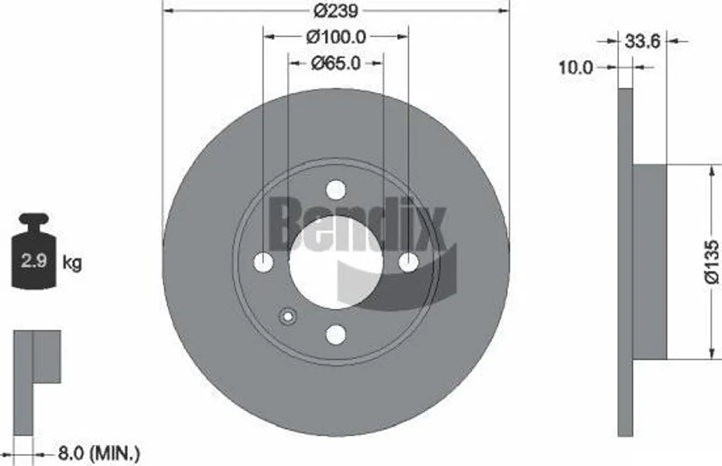 BDS1433 BENDIX Disque de frein 6N0615301 pour Polo 6N et Seat Arosa