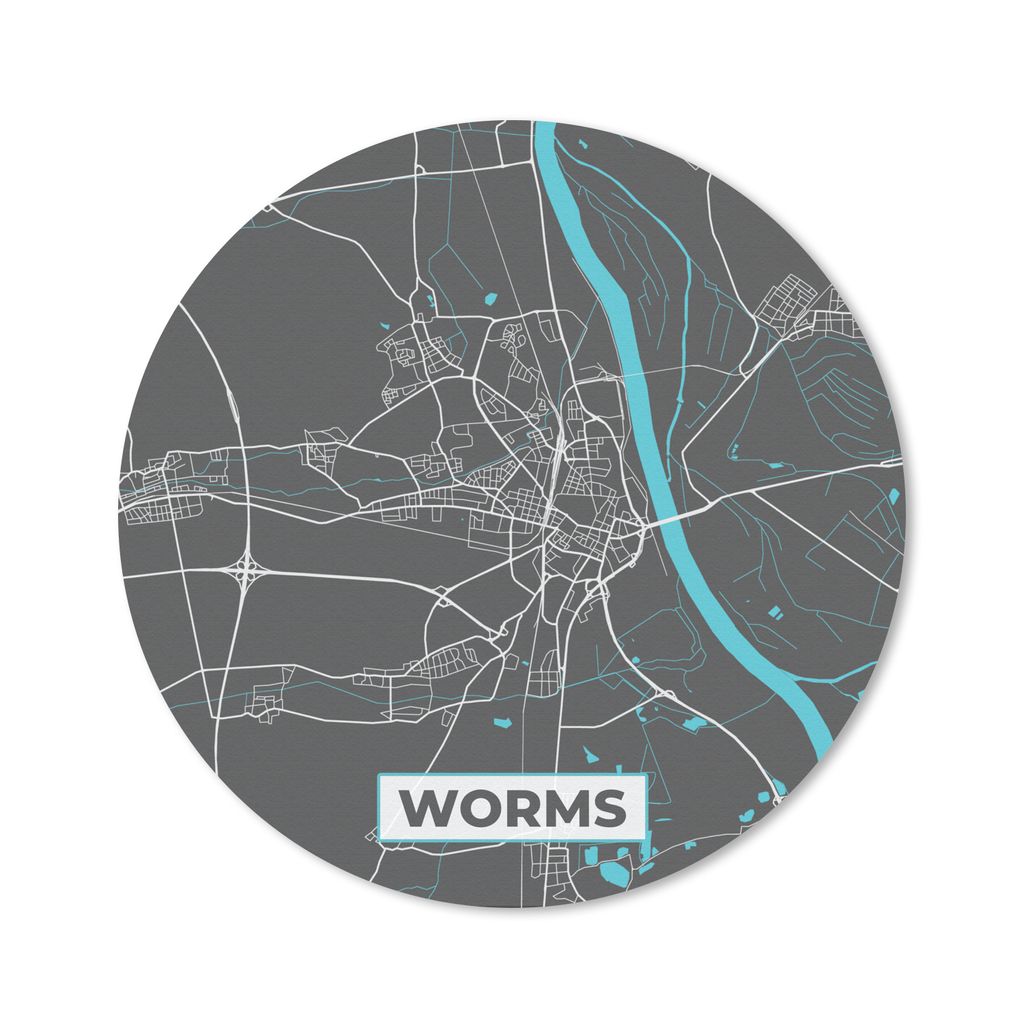 MuchoWow Mauspad Mousepad Stadtplan - Worms - Blau - Deutschland - Karte 20x20 cm - Mousepads - Maus Mat - Pad - Mausunterlage - Schreibtischmatte