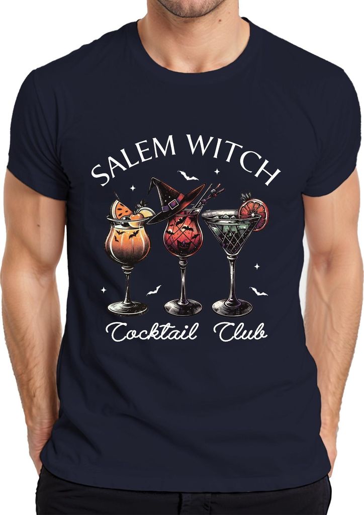 Salem Witch Cocktail Club Halloween Cocktails Fledermaus Gruselig Herren T-Shirt, Navy, 3XL