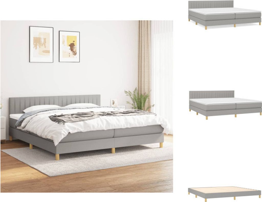 vidaXL Boxspringbett mit Matratze Hellgrau 200x200 cm Stoff - Betten & Bettgestelle