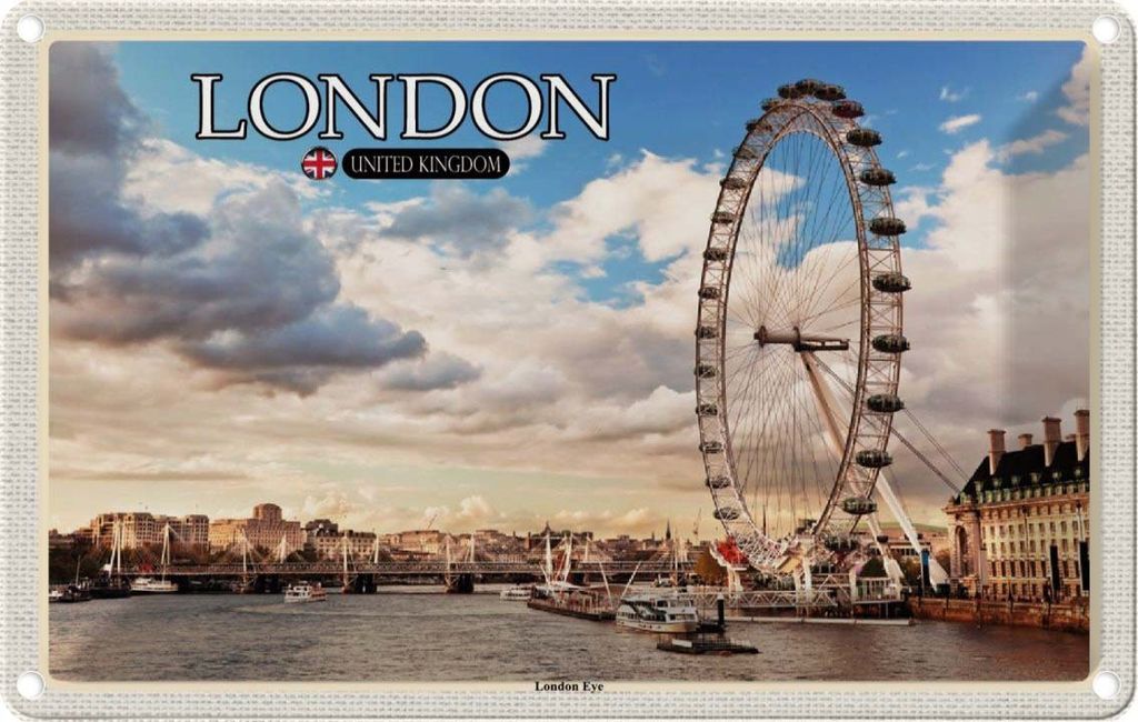 vianmo Blechschild 12x18 cm United Kingdom England London Eye Bildmotiv Reisemotiv Abenteuer Reisen