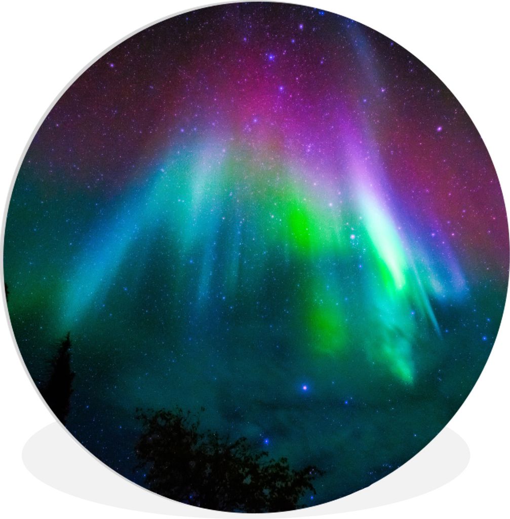 MuchoWow Rundes Wandbild - Runde Bilder Nordlichter - Sternenhimmel - Farben Ø 90 cm Kreis Wanddekoration Kunststoff - Wandkreis - Wandschmuck -...