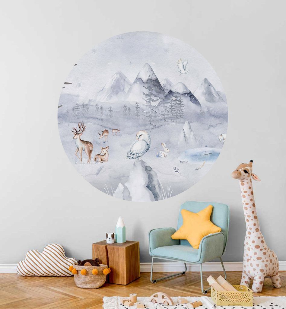 Fototapete Winterfrost wasserfarben rund, Material:Superior Vlies 350g/qm, Größe Tapete:195cm rund