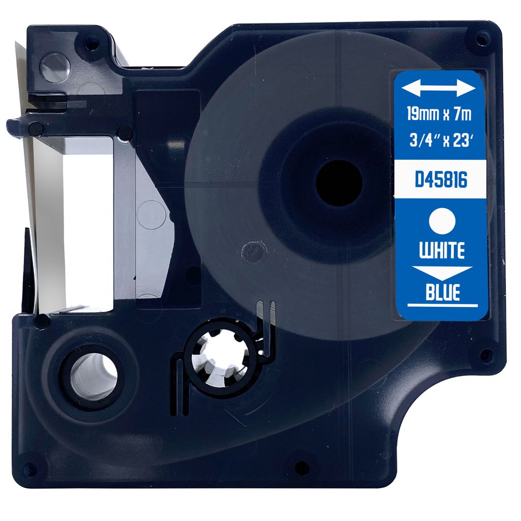 DULA Etikettenband - Kompatibel mit Dymo D1 45816 - 1 Stück - Weiß auf blau - 19mm x 7m