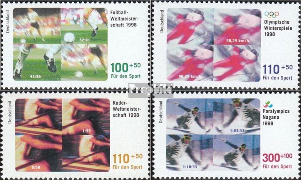 Briefmarken BRD (BR.Deutschland) 1998 Mi 1968-1971 (kompl.Ausg.) Ersttagsblatt Sporthilfe: Fußball-Weltmeisterschaft, Frankreich