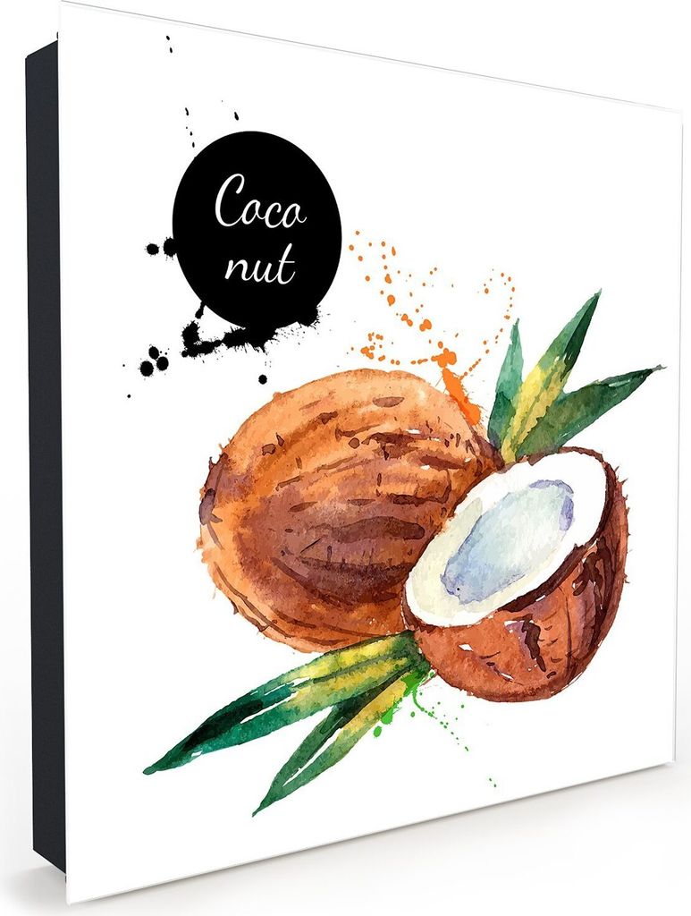 Nachbildung-Schlüsselkasten, Magnetpinnwand und Memoboard mit Glasfront Motiv Aquarell mit Kokosnuss