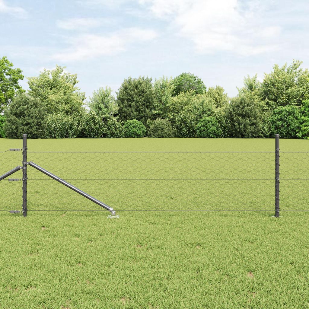 sechseckiger Zaun Grau 0,8x50 m Stahl, Design Möbel Drahtzäune Neu