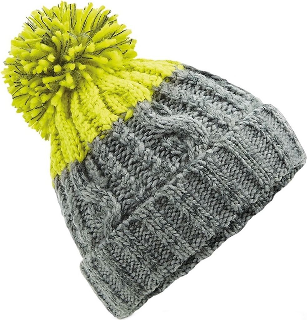 Beechfield Apres Beanie PC3947 (Einheitsgröße) (Hellgrau/Gelb)