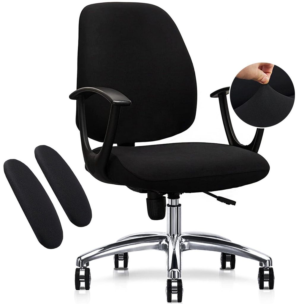 Elastischer Bürostuhlbezug aus Elasthan, abnehmbare und waschbare Bezüge für Drehstühle (Komplettset - schwarz)