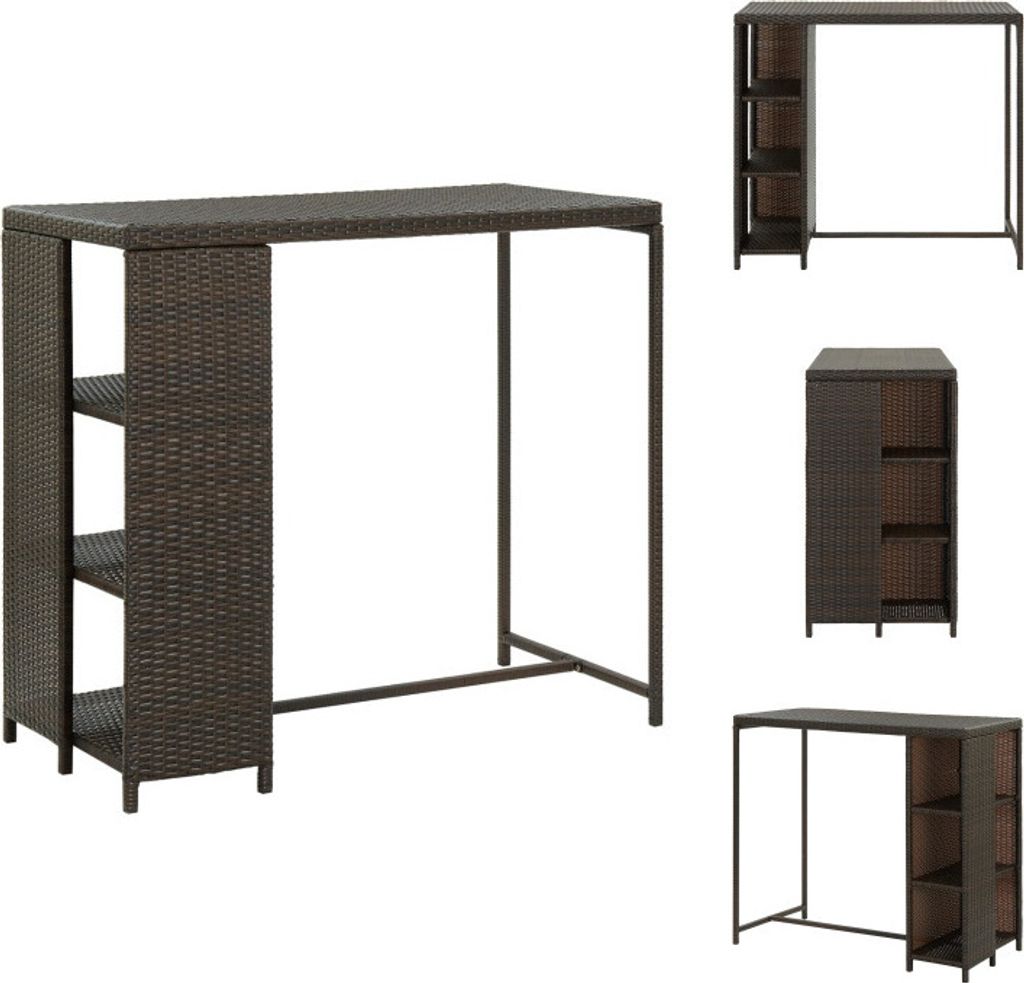 vidaXL Bartisch mit Regal Braun 120x60x110 cm Poly Rattan - Esstische