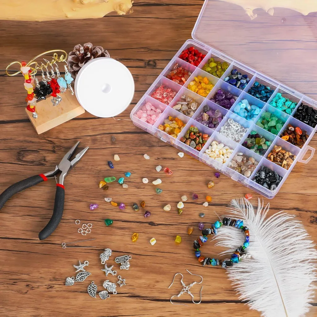 Kit Perles de Gemmes Naturelles 24 Couleurs avec Boucles d'Oreille Argent - 4