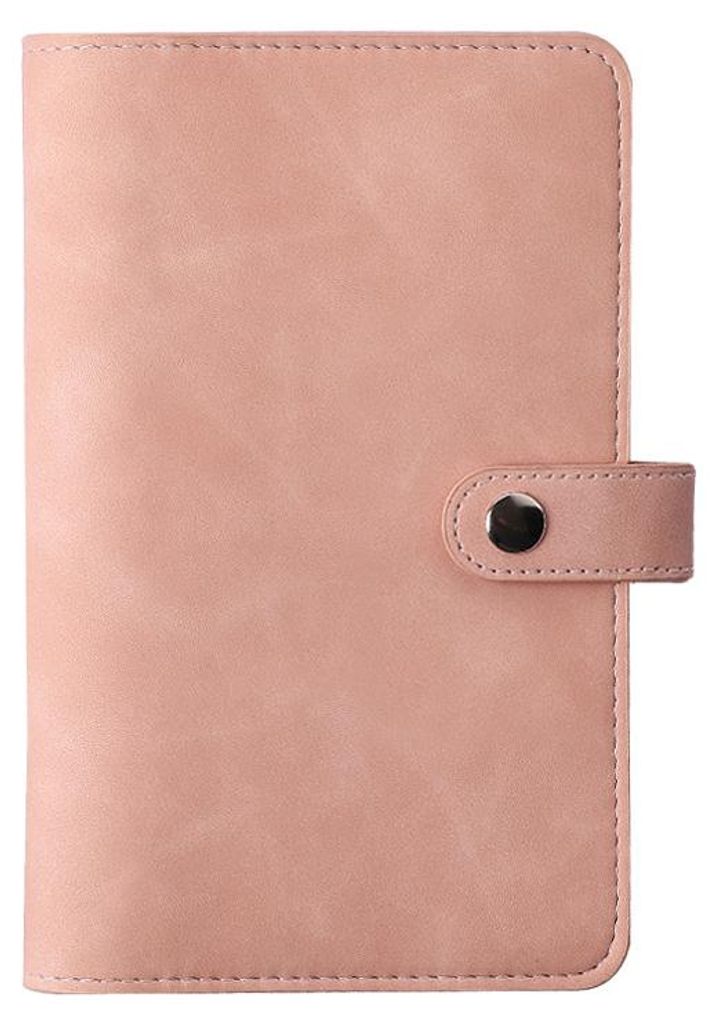 Budgetordner mit Geldscheinhülle, Brieftaschenordner aus Kunstleder, 6-Ring-Geldscheinordner mit 12 transparenten Reißverschlusshüllen, A6, Rosa