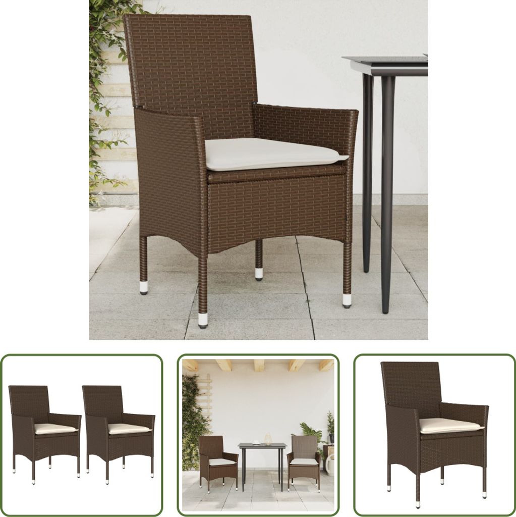 The Living Store Gartenstühle mit Kissen 2 Stk. Braun Poly Rattan