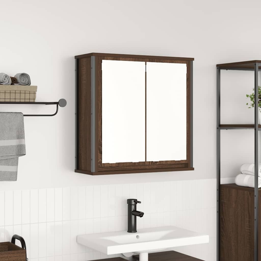 Bad-Wandschrank mit Spiegel Braun Eichen-Optik 60x21x60 cm, Badezimmerschränke DesignMöbel