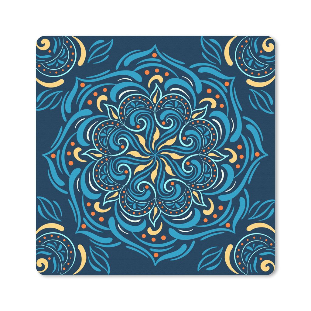 MuchoWow Mauspad Mousepad Mandala - Blau - Gelb - Muster 20x20 cm - Mousepads - Maus Mat - Pad - Mausunterlage - Desk Mat - Bureauartikeln
