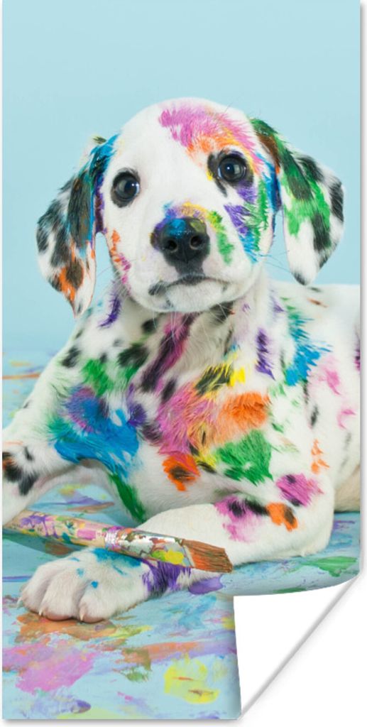 MuchoWow Poster Hund - Farbe - Blau 60x120 cm - Wandschmuck