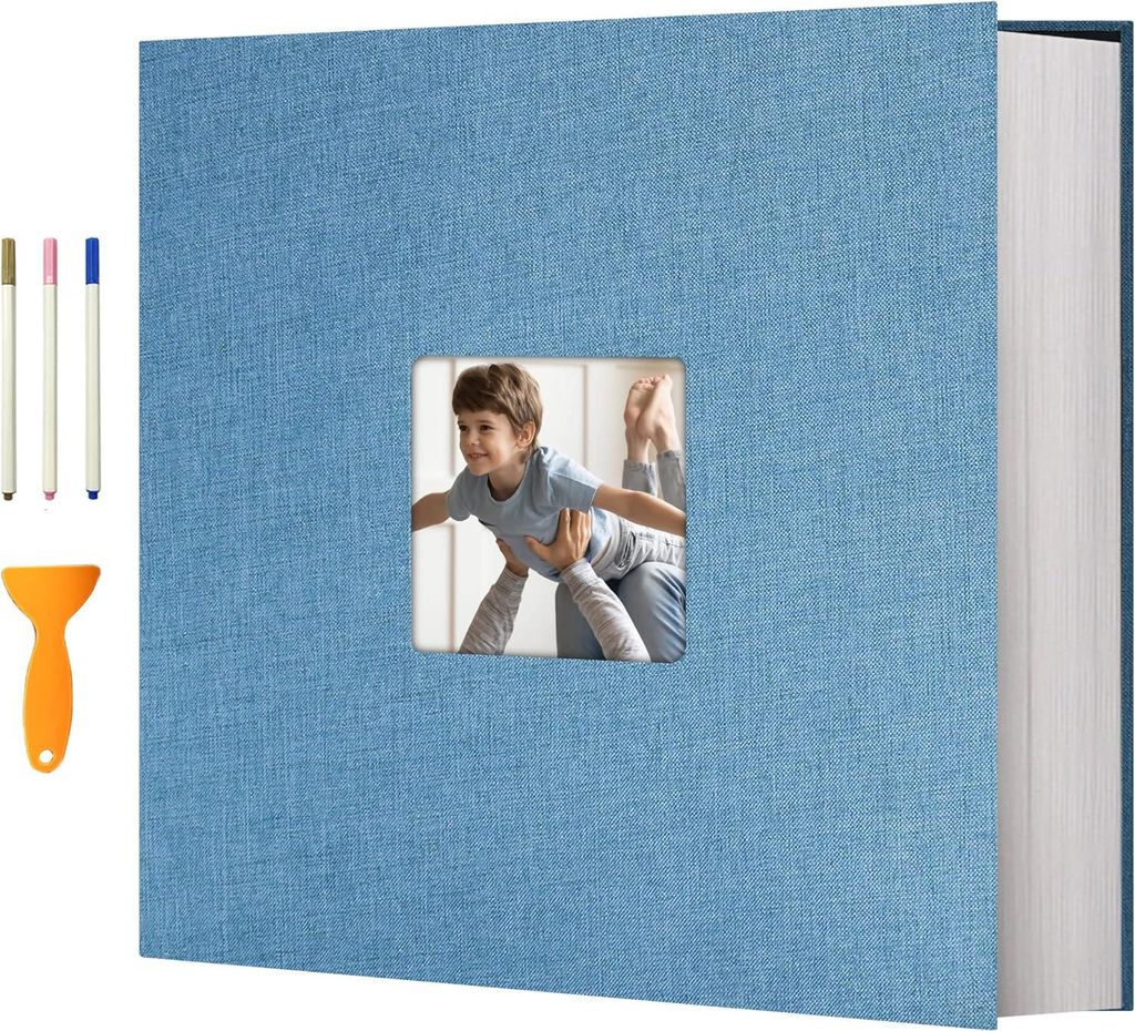 Allecto Premium - Großes Fotoalbum 33 x 32 cm - Selbstklebend - Leinenumschlag - 120 Weiße Seiten - Hochzeits Jubiläum Geschenk