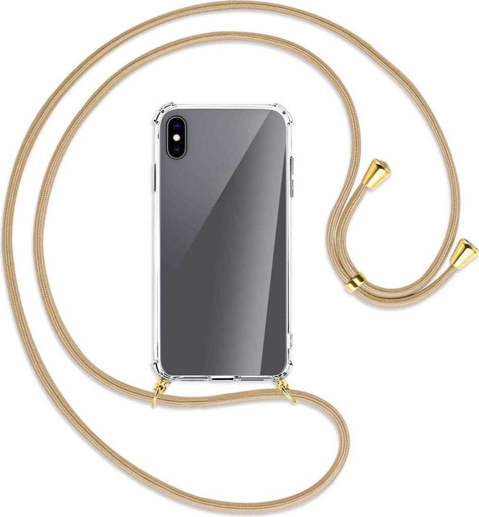 Handykette Backcover-Schutzhülle mit Band (Metall goldfarben) für Apple iPhone XS Max - caramel