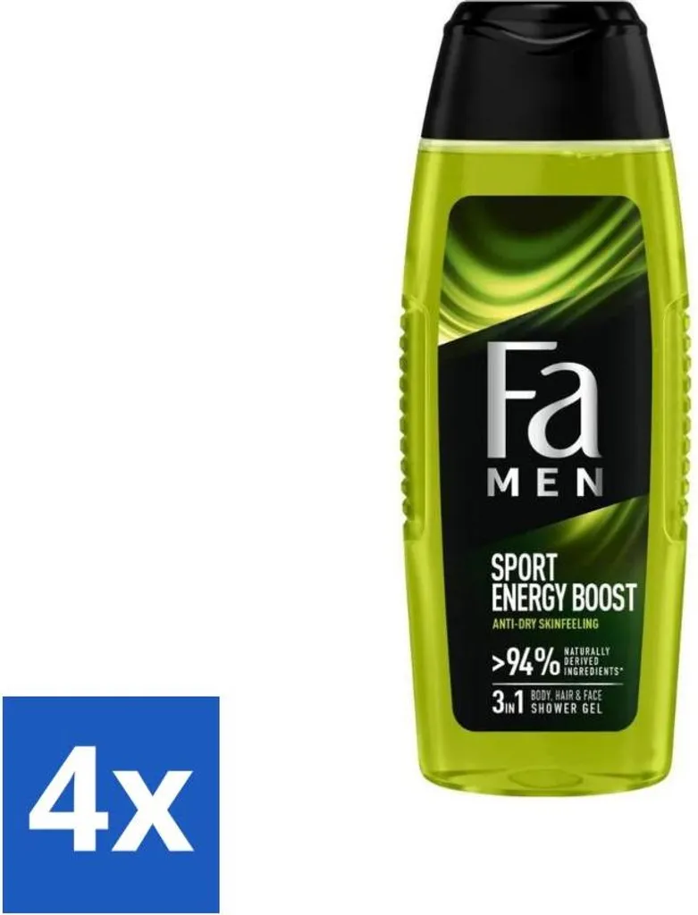 Fa Men – Sport Energy Boost – Gel doccia – Per corpo, capelli e viso – 250 ml - Confezione risparmio - 4 pezzi