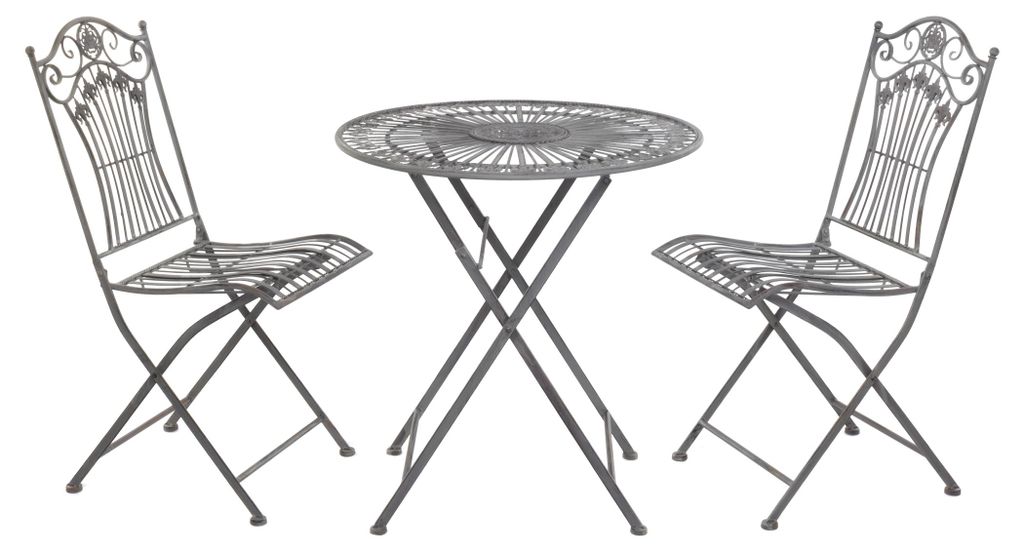 Moritz Bistroset 3-teilig klappbar Altgrau - Metall Gartenmöbel Set - Klapptisch Ø 69,5 cm mit 2 Klappstühlen - Vintage Sitzgruppe Garten Terrasse