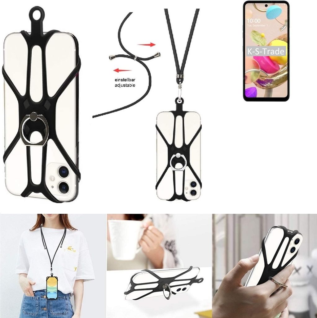 K-S-Trade 3in1 Handykette Handyband Handykordel Halsband Smartphone-Ring Handy-Ring kompatibel mit LG Electronics K42 Fingerhalterung Handyring
