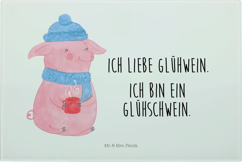 Mr. & Mrs. Panda Schneidebrett Schwein Glühwein - Weiß - Geschenk, Weihnachten, Servierplatte, vesperbrett, Hackbrett, Glühschwein, Punsch, Glas...