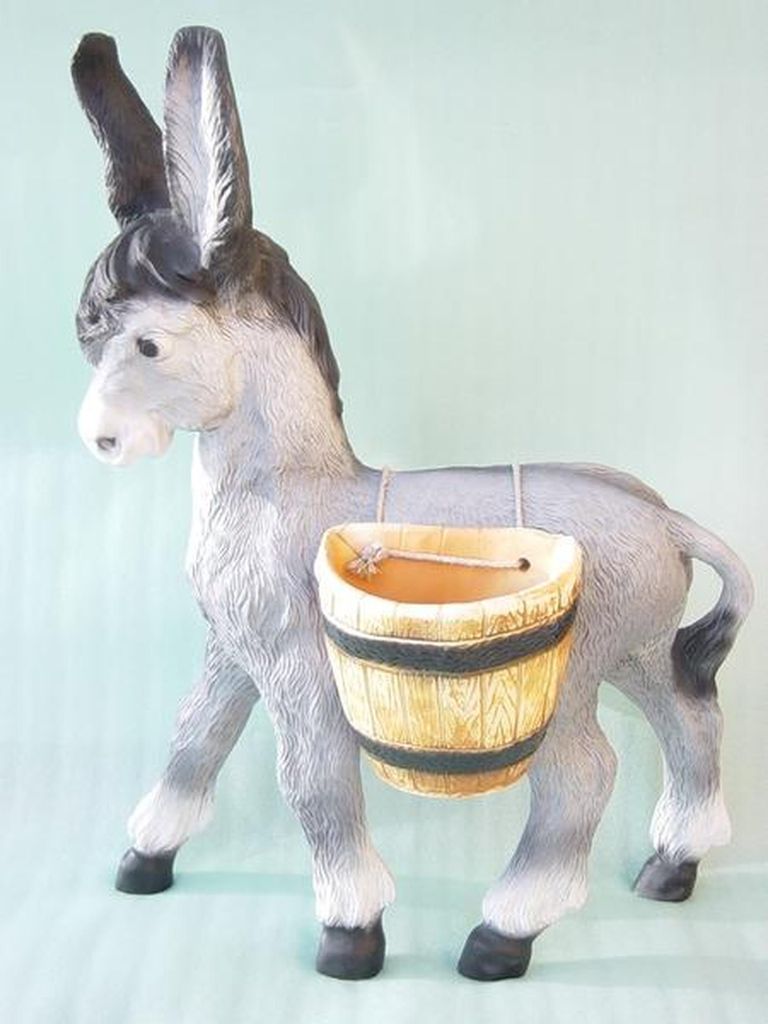 Kunststoff Eselsfigur in Naturfarben für Garten und Terrasse