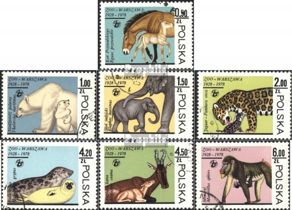 Briefmarken Polen 1978 Mi 2584-2590 (kompl.Ausg.) postfrisch 50 Jahre Warschauer Zoo - Tiere mit ihren Jungen